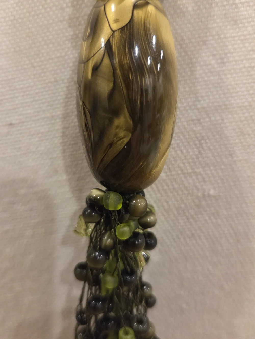 Handcrafted Green Resin Beaded Tassel Necklace